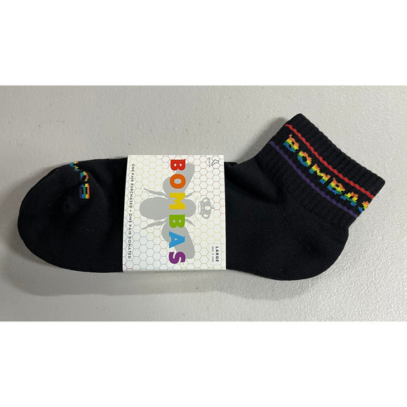 2 Pack Rainbow Bombas Bee Proud Quarter Pride Socks Black Large Unisex NWT - Picture 3 of 4